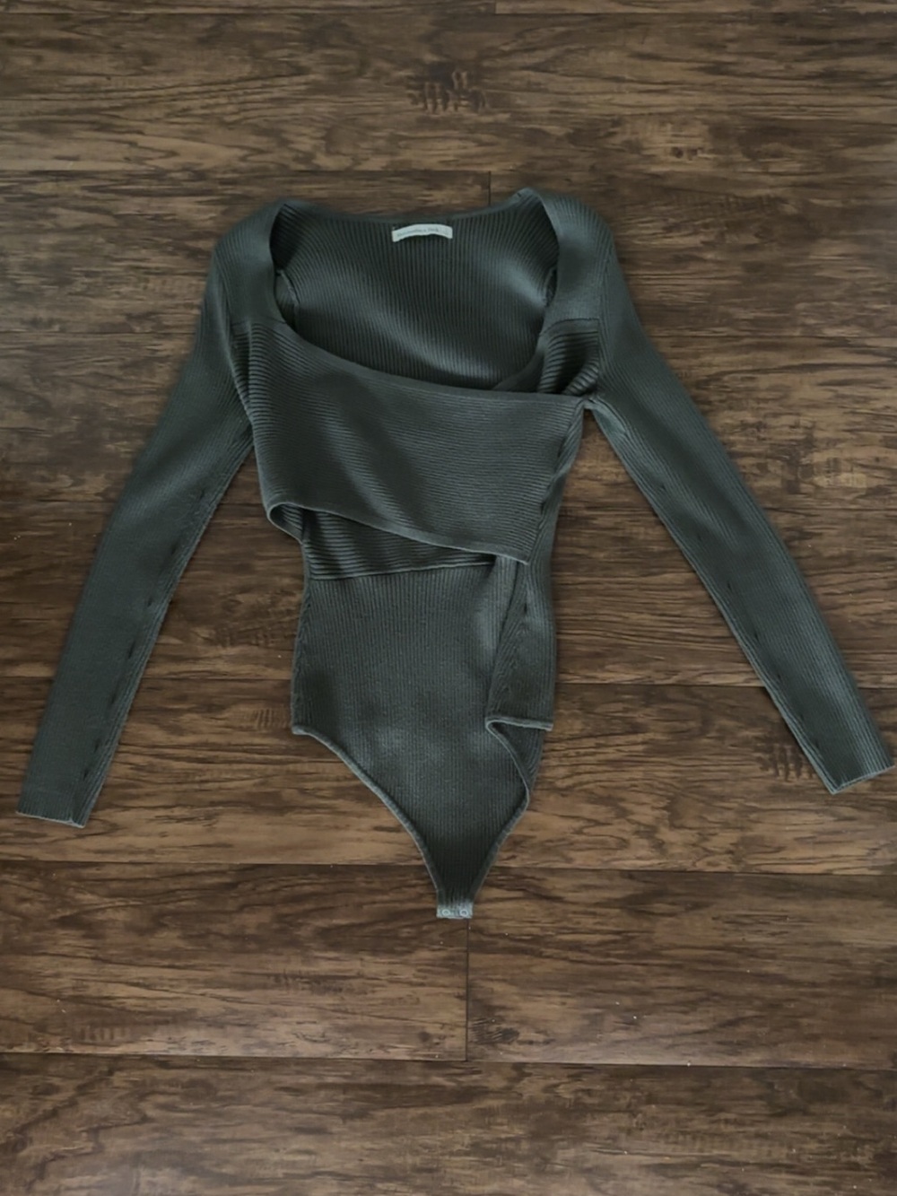 Abercrombie & Fitch Olive Green Ribbed Long-Sleeve Bodysuit